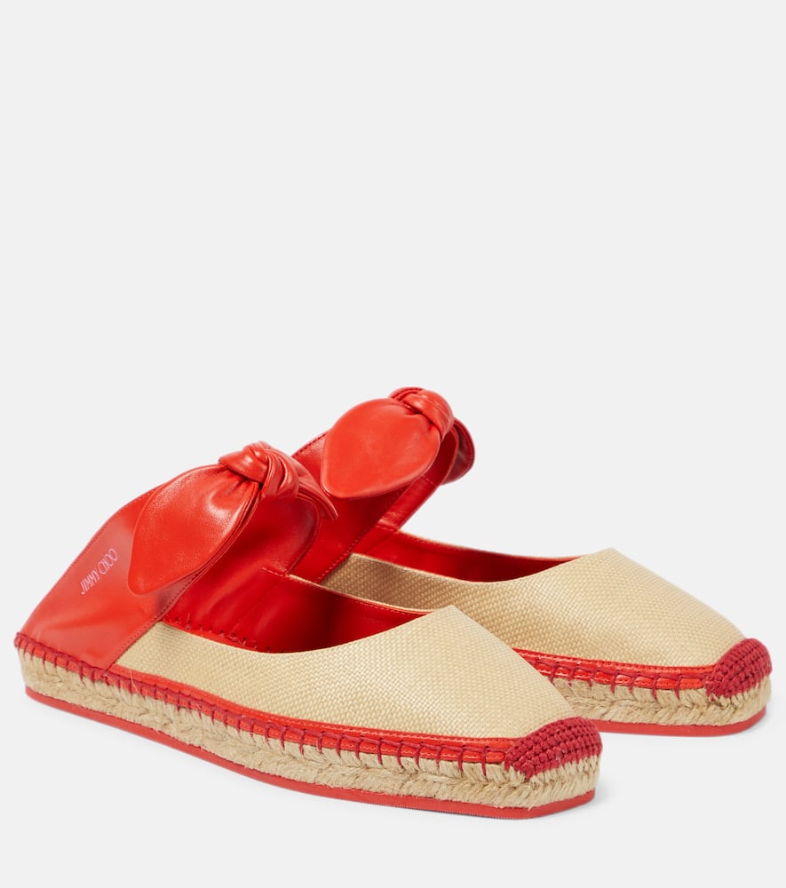 Shop Jimmy Choo Reka Leather And Raffia Espadrilles In Red