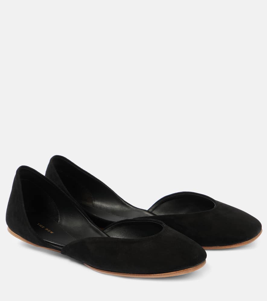 The Row Gemma Black Suede Ballet Flats In Black