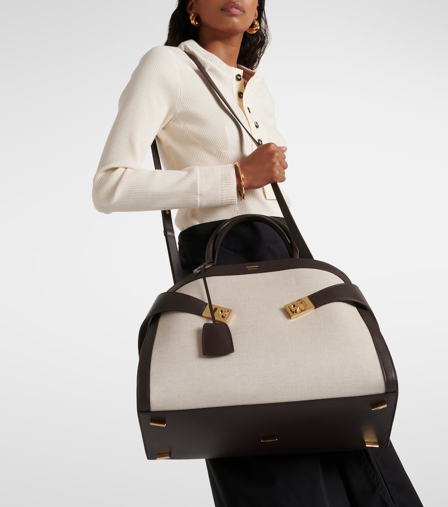 Ferragamo Hug Medium Canvas And Leather Tote Bag In Neutrals
