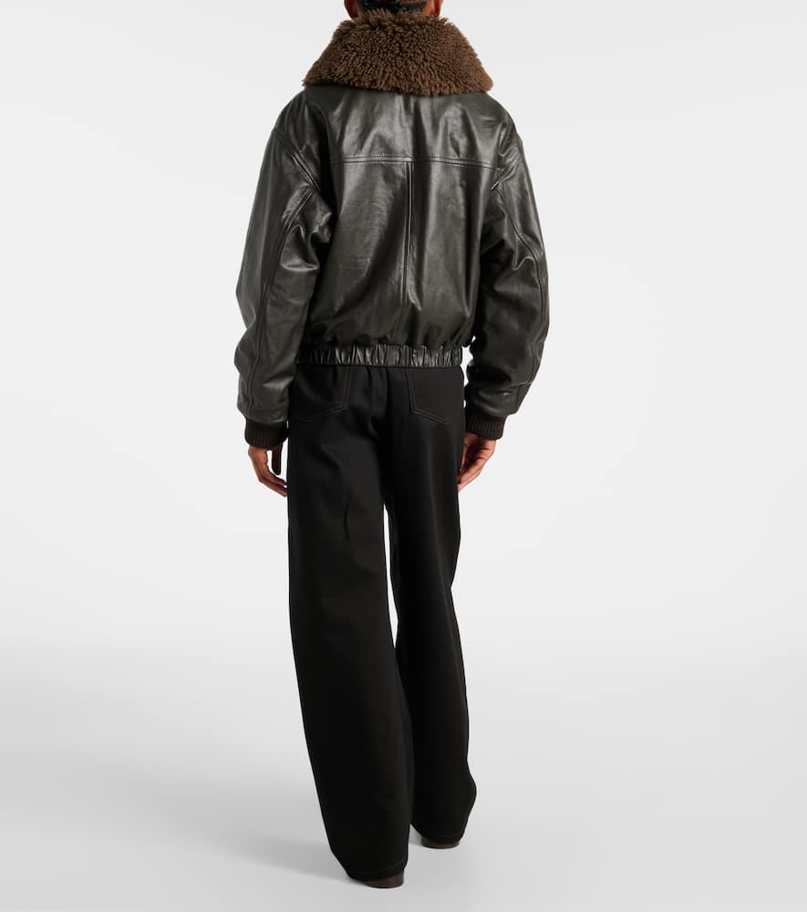 Lemaire Leather Blouson With Shearling Collar In Brown