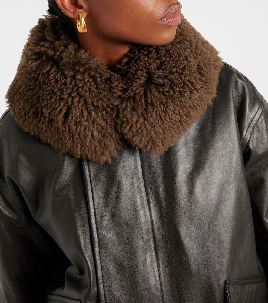 Lemaire Leather Blouson With Shearling Collar In Brown