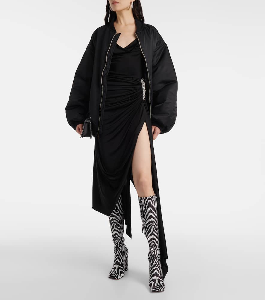 AMINA MUADDI MARINE STRETCH 95 VELVET KNEE-HIGH BOOTS