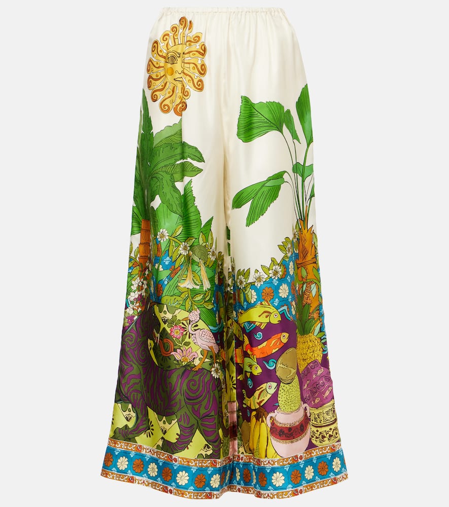 Alemais Tiger Printed Wide-leg Silk Troussers In Multicoloured