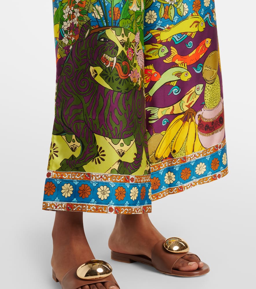 Alemais Tiger Printed Wide-leg Silk Troussers In Multicoloured
