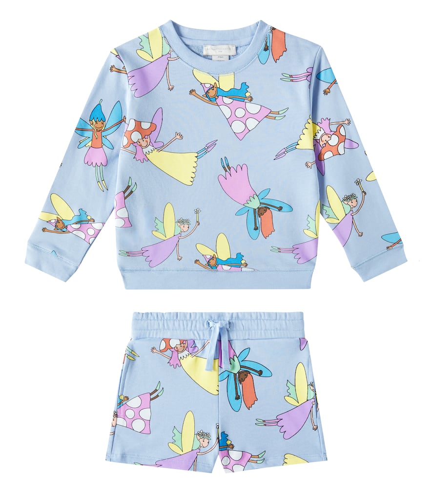Stella Mccartney Cotton Sweatshirt And Shorts Set In Blue