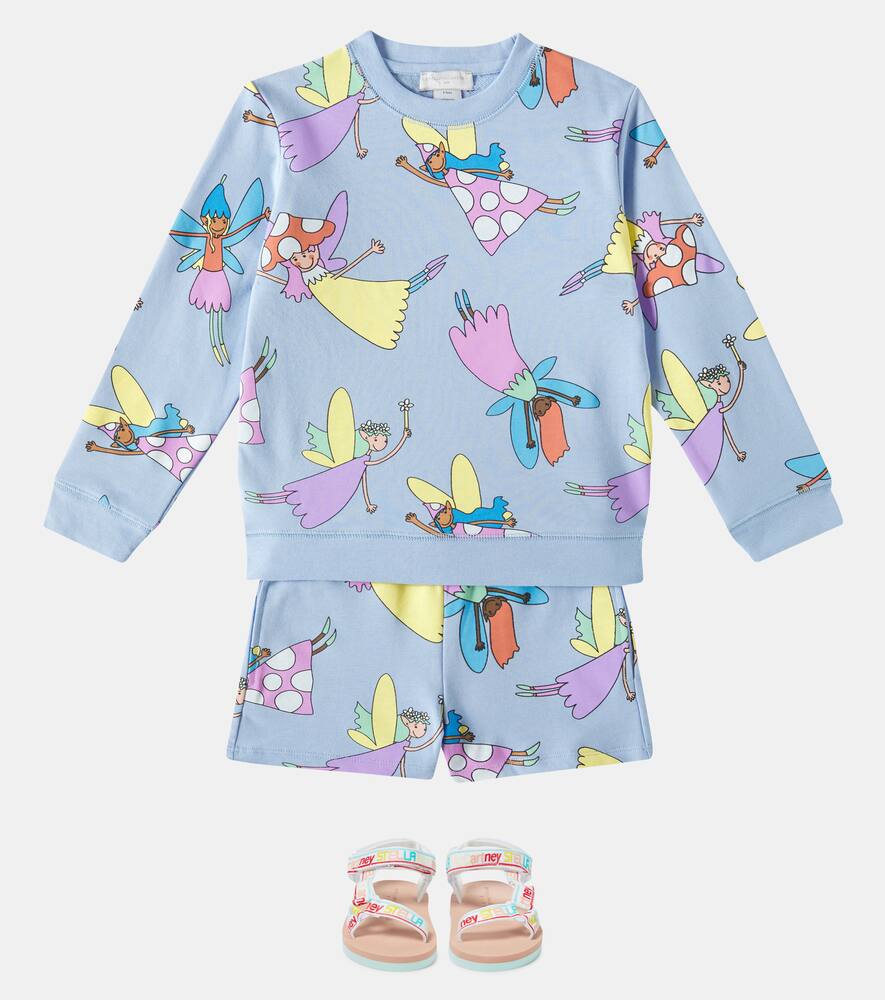 Stella Mccartney Cotton Sweatshirt And Shorts Set In Blue