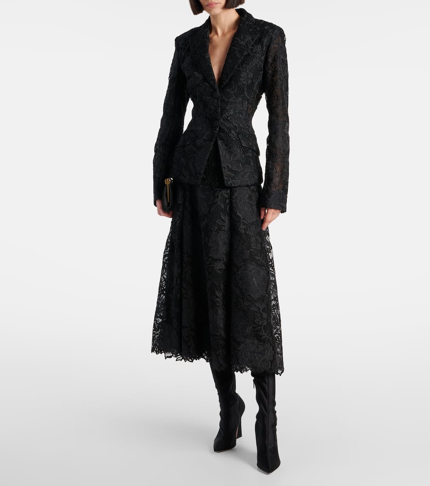 Shop Erdem Floral Lace Midi Skirt In Black