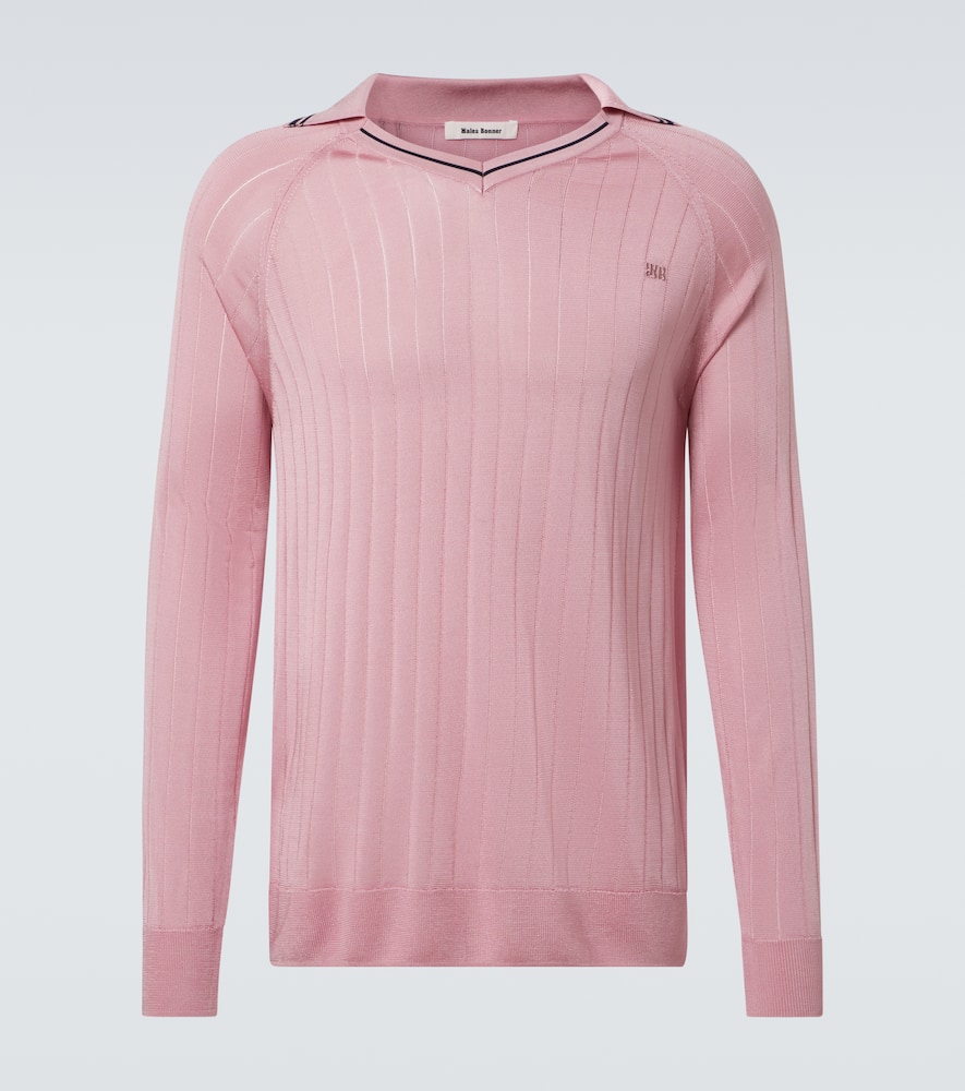 Wales Bonner Roots Polo Shirt Sweater In Pink