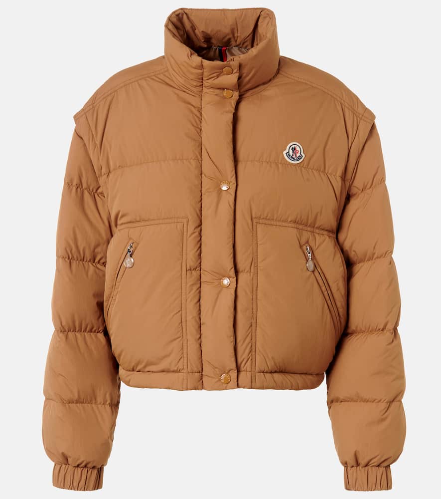 Moncler Selle Logo Down Jacket In Brown
