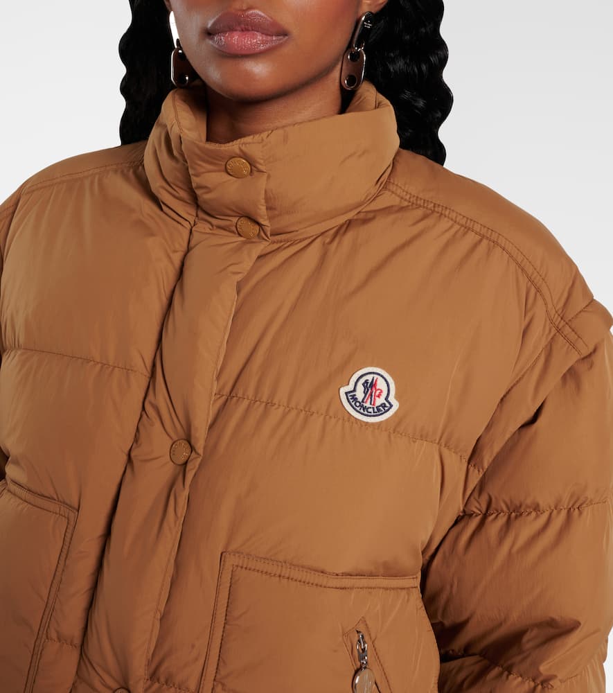Moncler Selle Logo Down Jacket In Brown