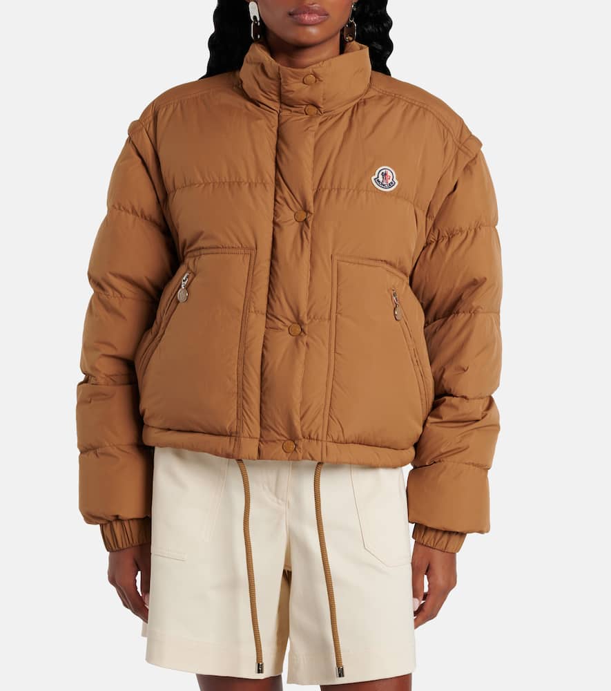 Moncler Selle Logo Down Jacket In Brown