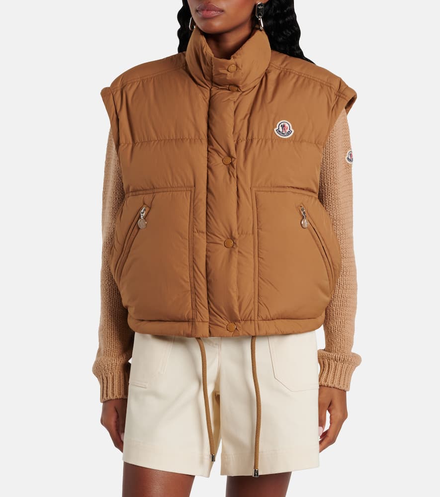 Moncler Selle Logo Down Jacket In Brown