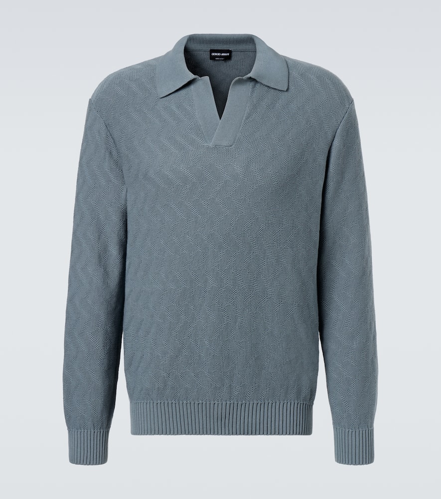 Cotton jacquard polo sweater