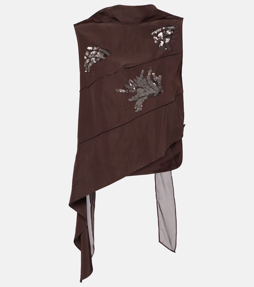 Embellished scarf-detail asymmetric top