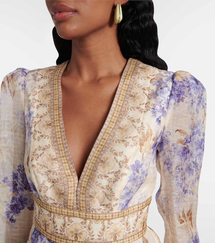 Zimmermann Dawning Plunge Printed Minidress In Beige