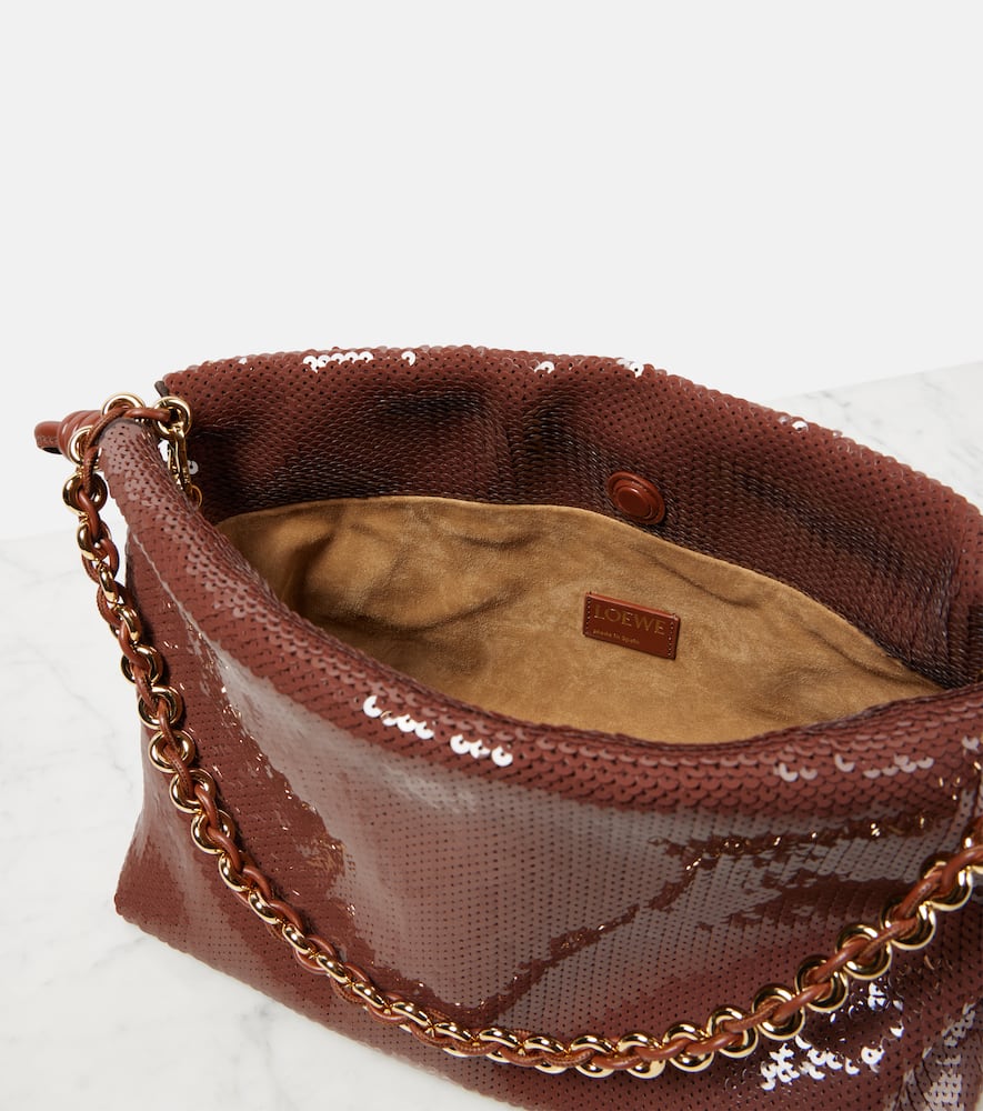 Loewe Flamenco Medium Sequined Clutch In Brown