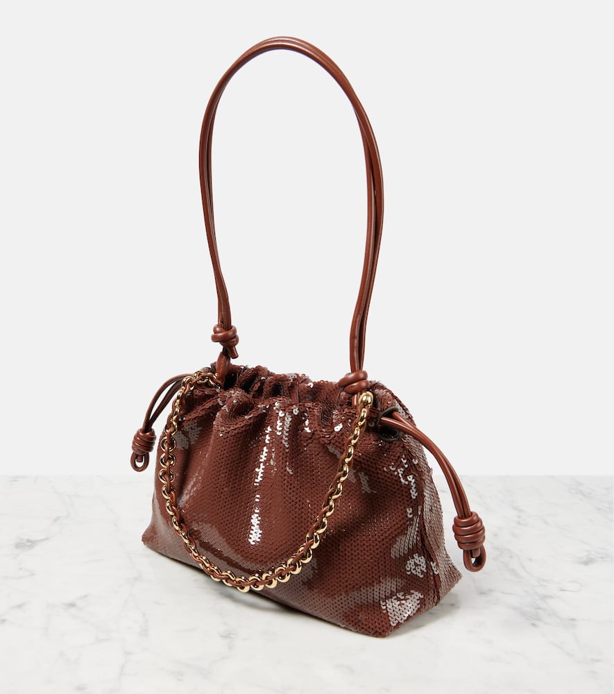 Loewe Flamenco Medium Sequined Clutch In Brown