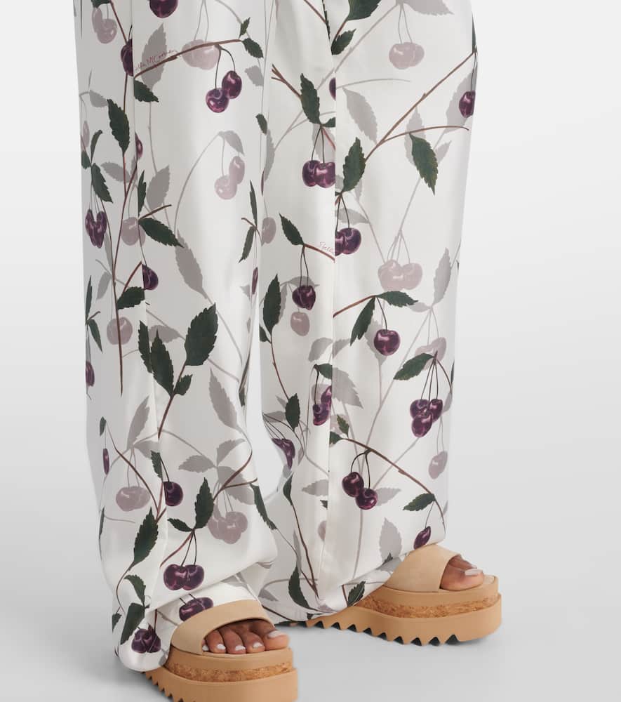Stella Mccartney Womens Cream Cherry-print Wide-leg Silk Trousers In White