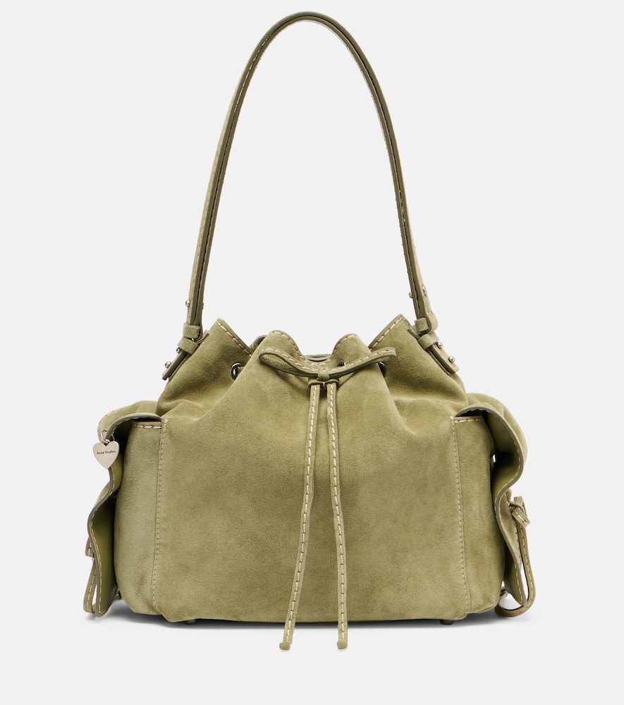 Acne Studios Multipocket Mini Suede Bucket Bag In Green