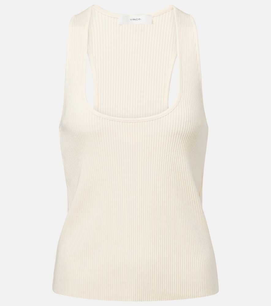 Ribbed-knit cotton blend top