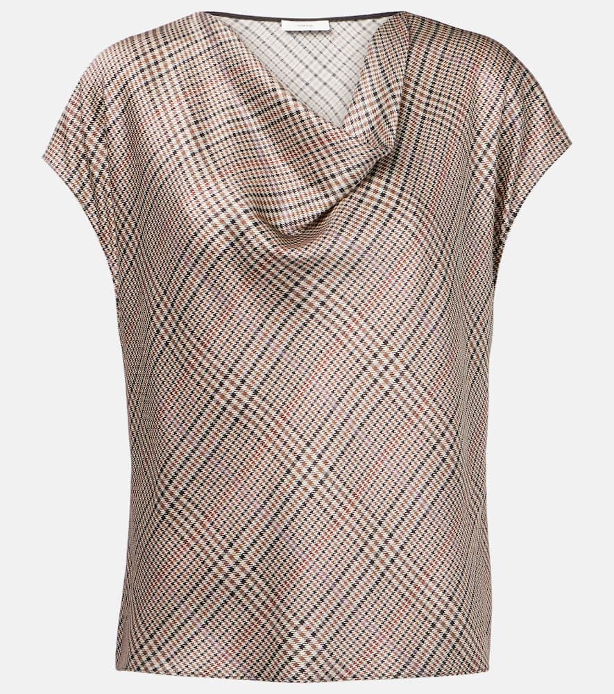 Vince Houndstooth Silk Top In Brown