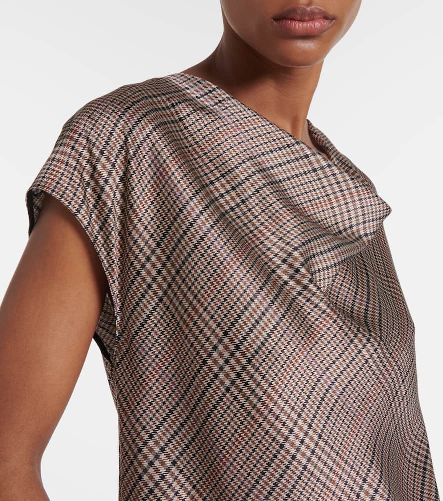 Vince Houndstooth Silk Top In Brown