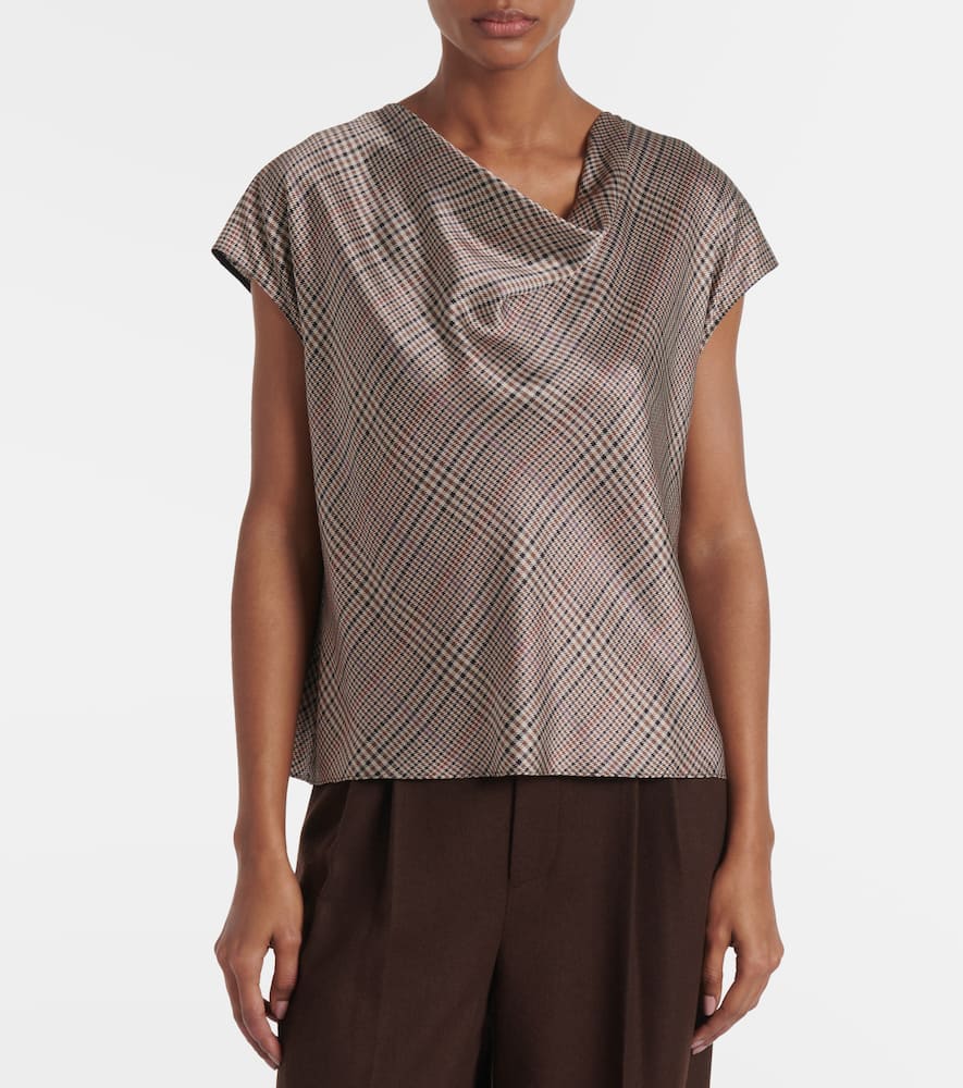 Vince Houndstooth Silk Top In Brown