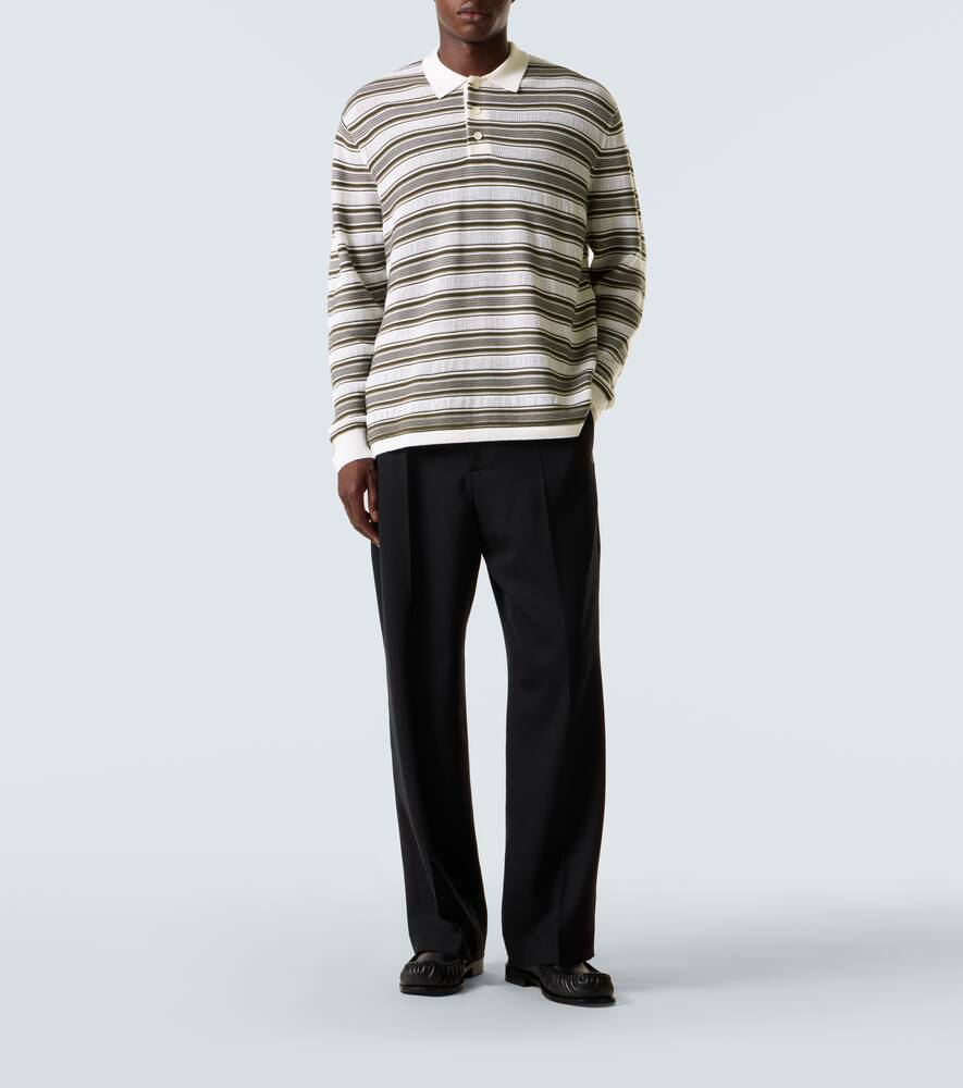 Wales Bonner Samuel Striped Wool-blend Polo Sweater In Gray