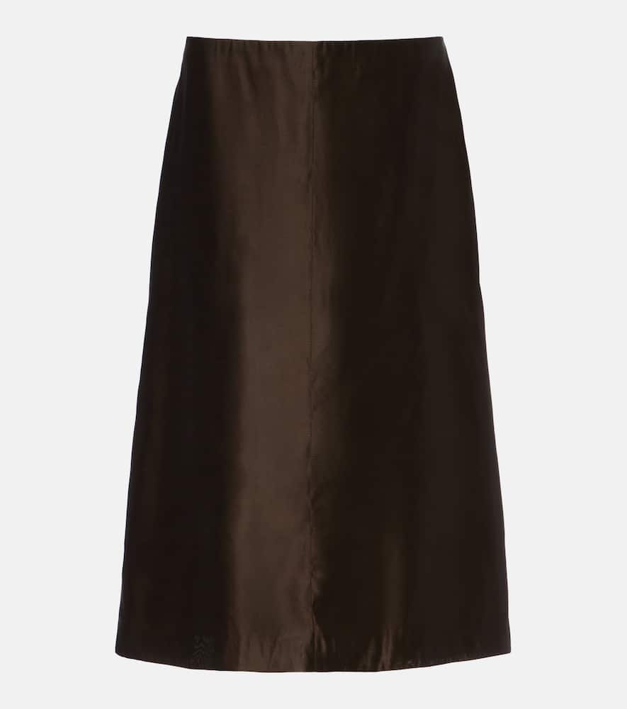 Khaite Nania Twill Midi Skirt In Brown