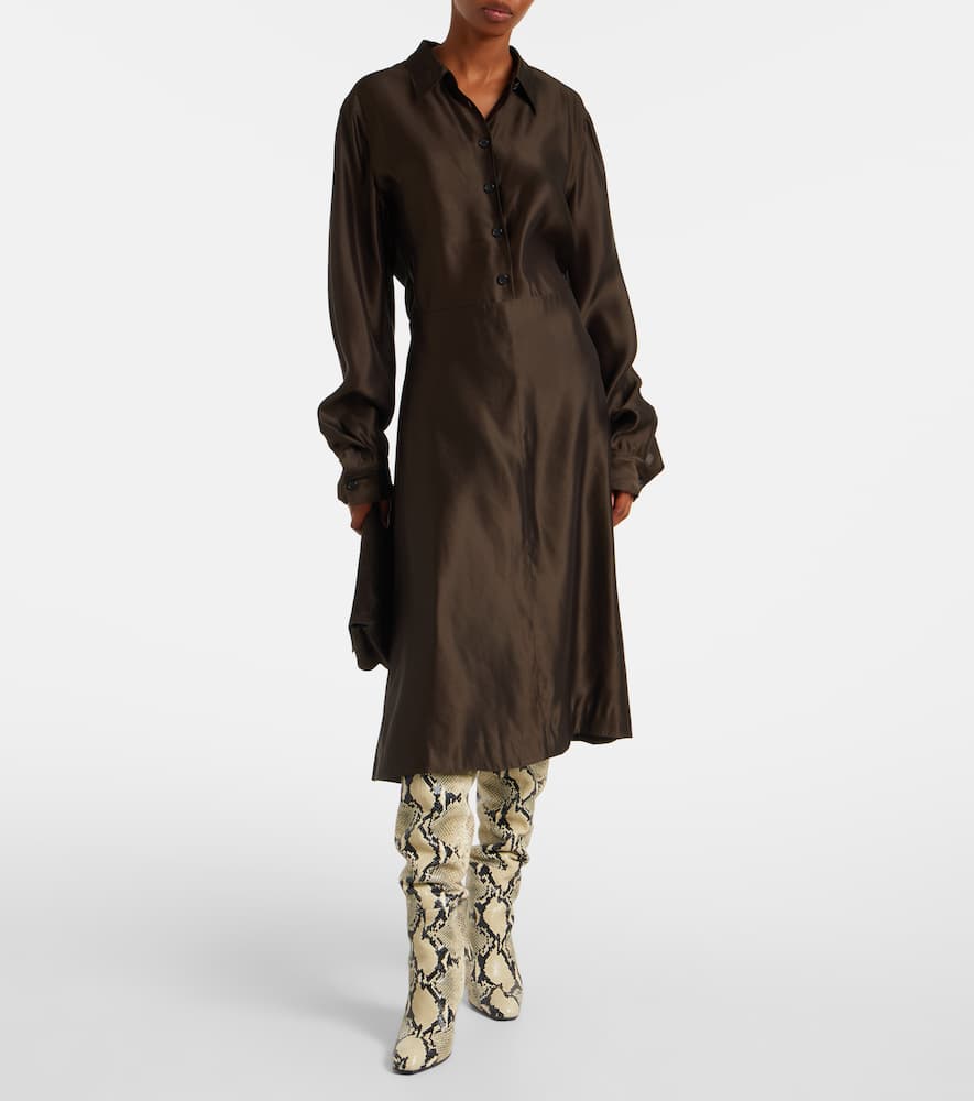 Khaite Nania Twill Midi Skirt In Brown