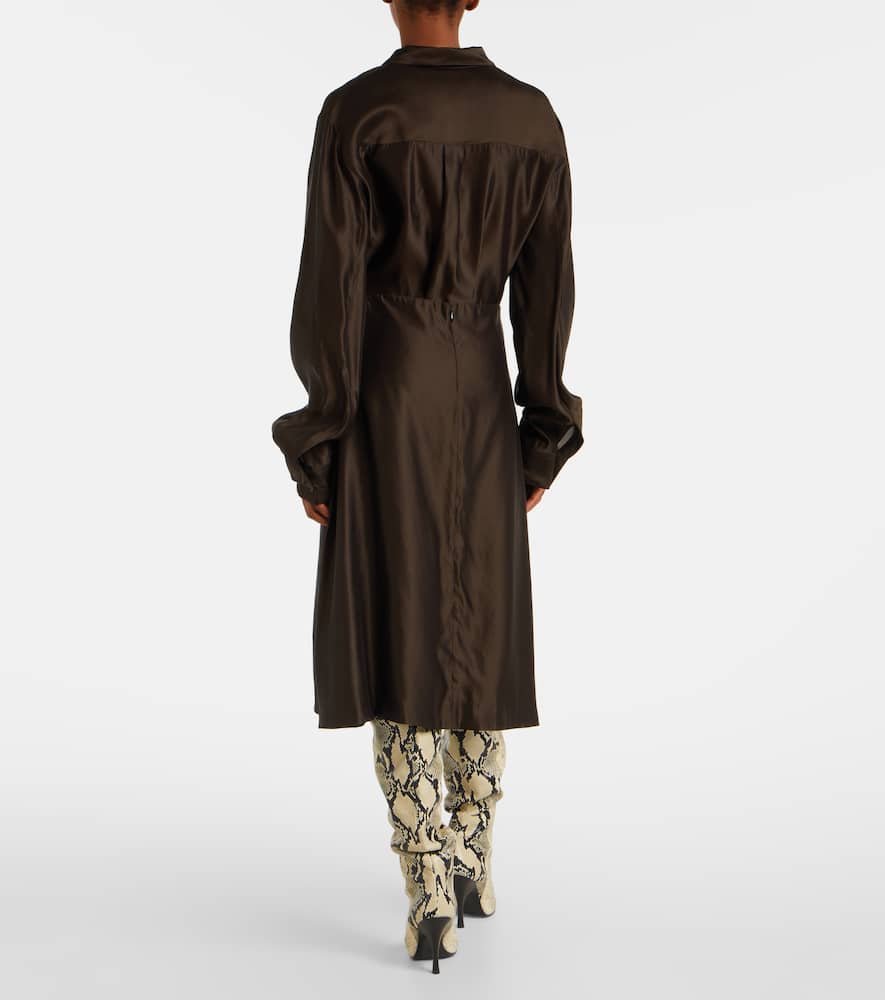 Khaite Nania Twill Midi Skirt In Brown