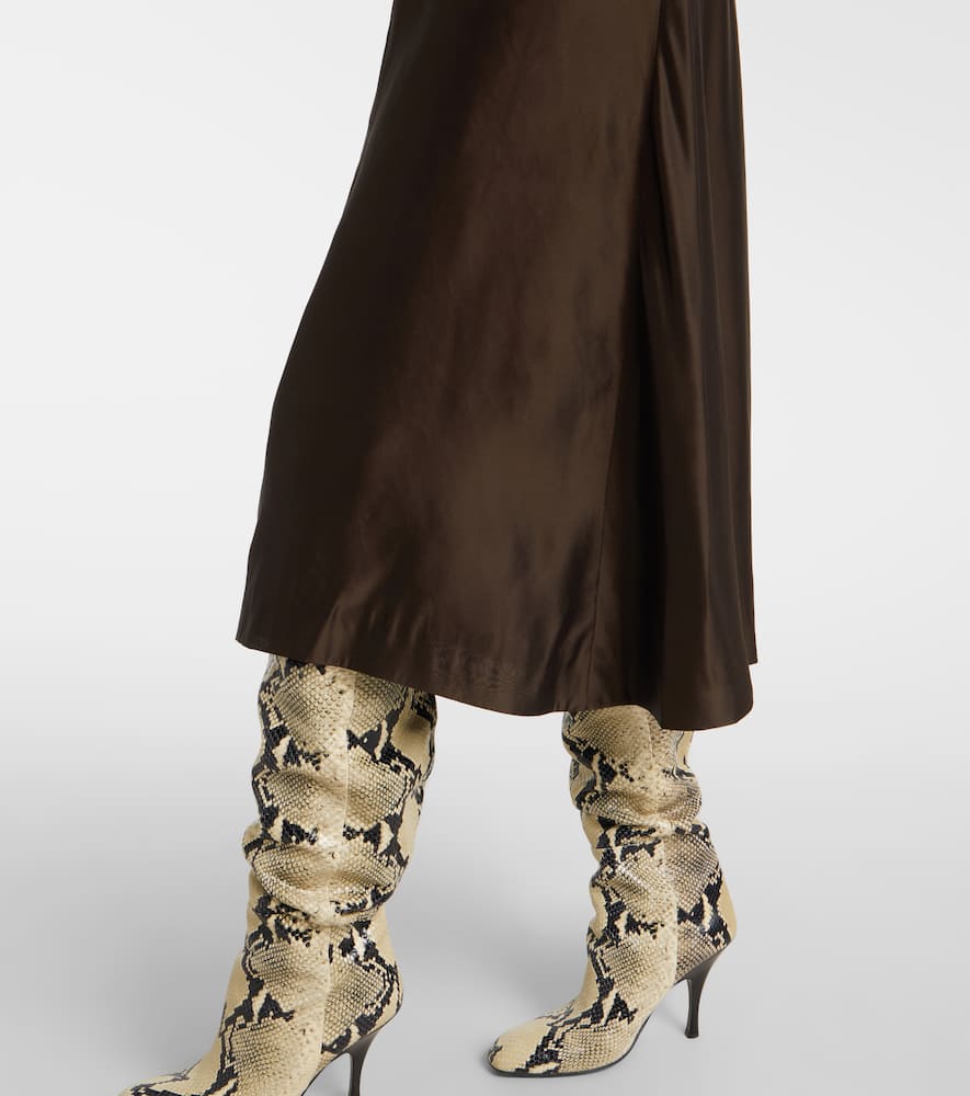 Khaite Nania Twill Midi Skirt In Brown