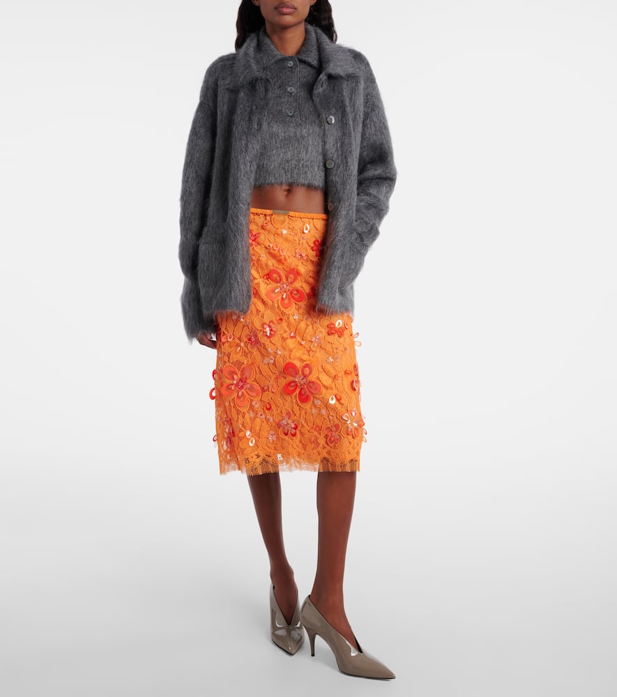 Gucci Embroidered Lace Midi Skirt In Orange