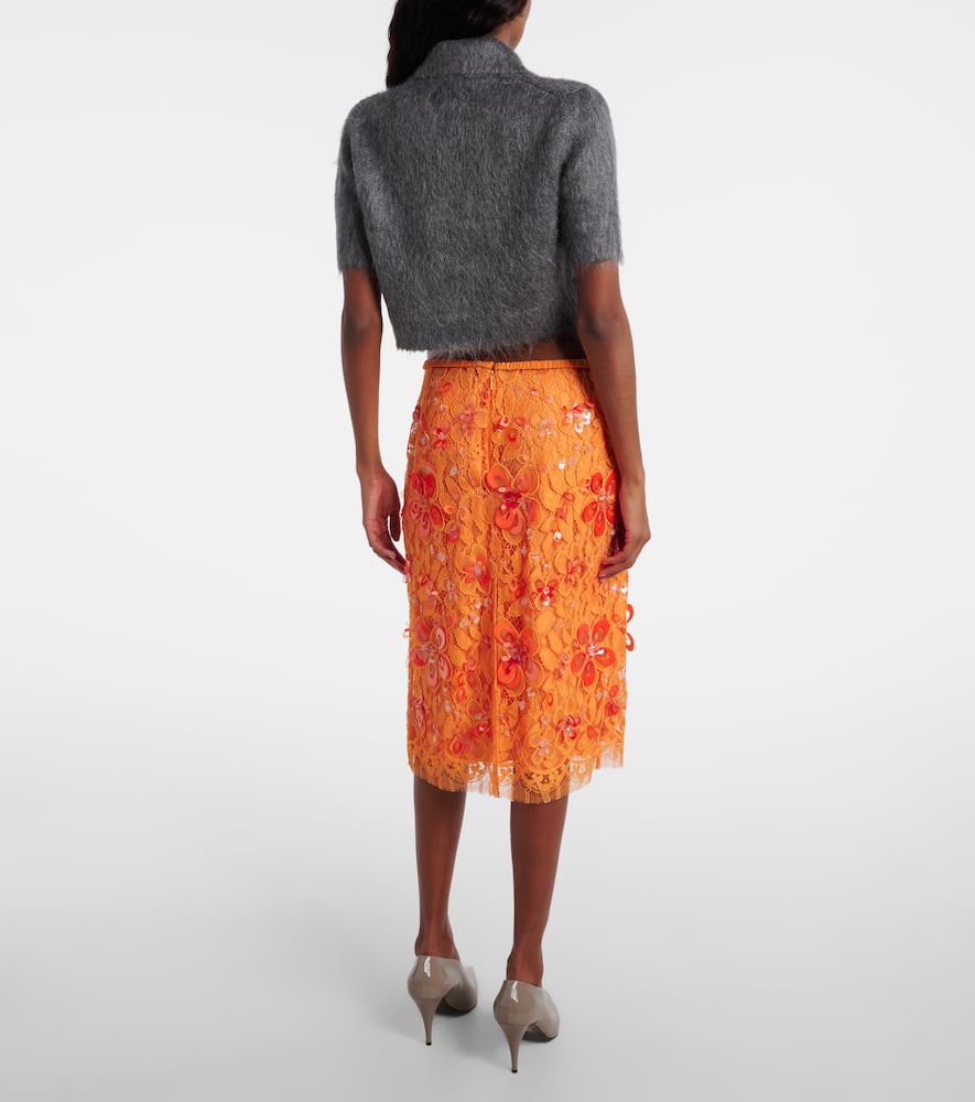 Gucci Embroidered Lace Midi Skirt In Orange