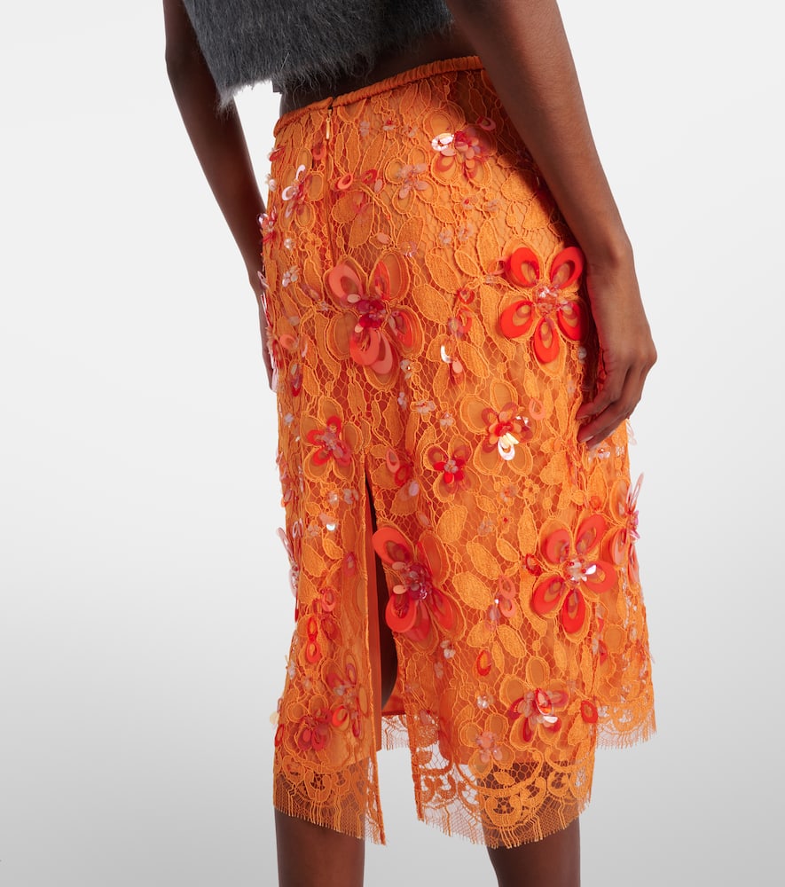 Gucci Embroidered Lace Midi Skirt In Orange