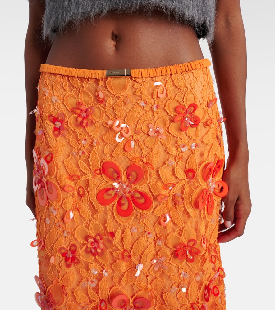 Gucci Embroidered Lace Midi Skirt In Orange
