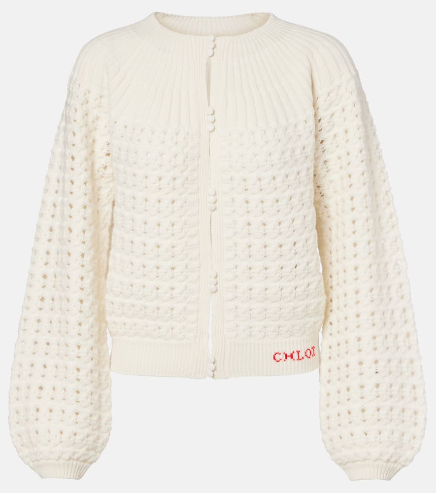 Chloé Milkcolored Wool And Cashmere Knit Cardigan In White