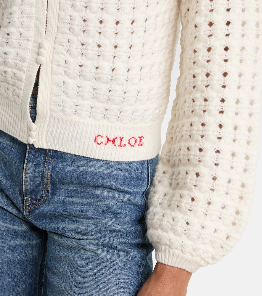 Chloé Milkcolored Wool And Cashmere Knit Cardigan In White