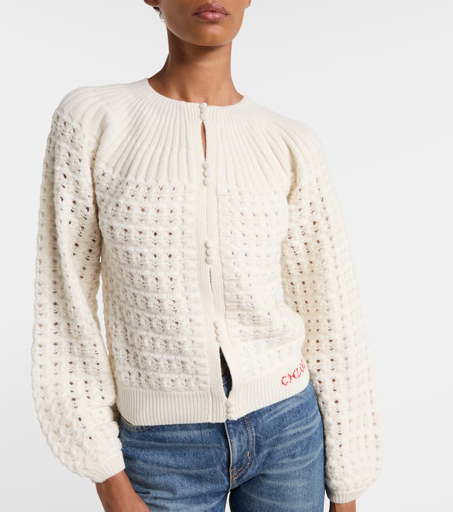 Chloé Milkcolored Wool And Cashmere Knit Cardigan In White