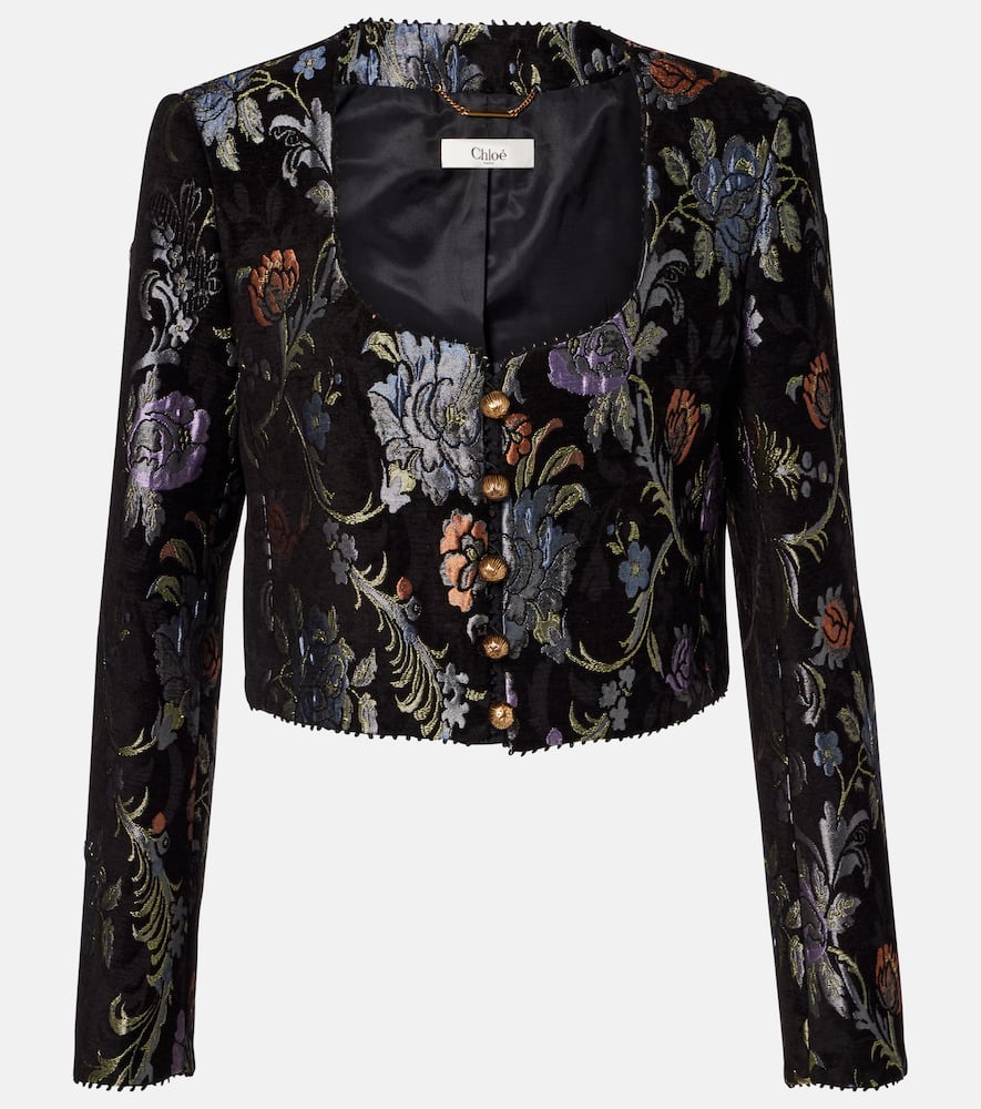 Chloé Cropped Floral-jacquard Jacket In Black