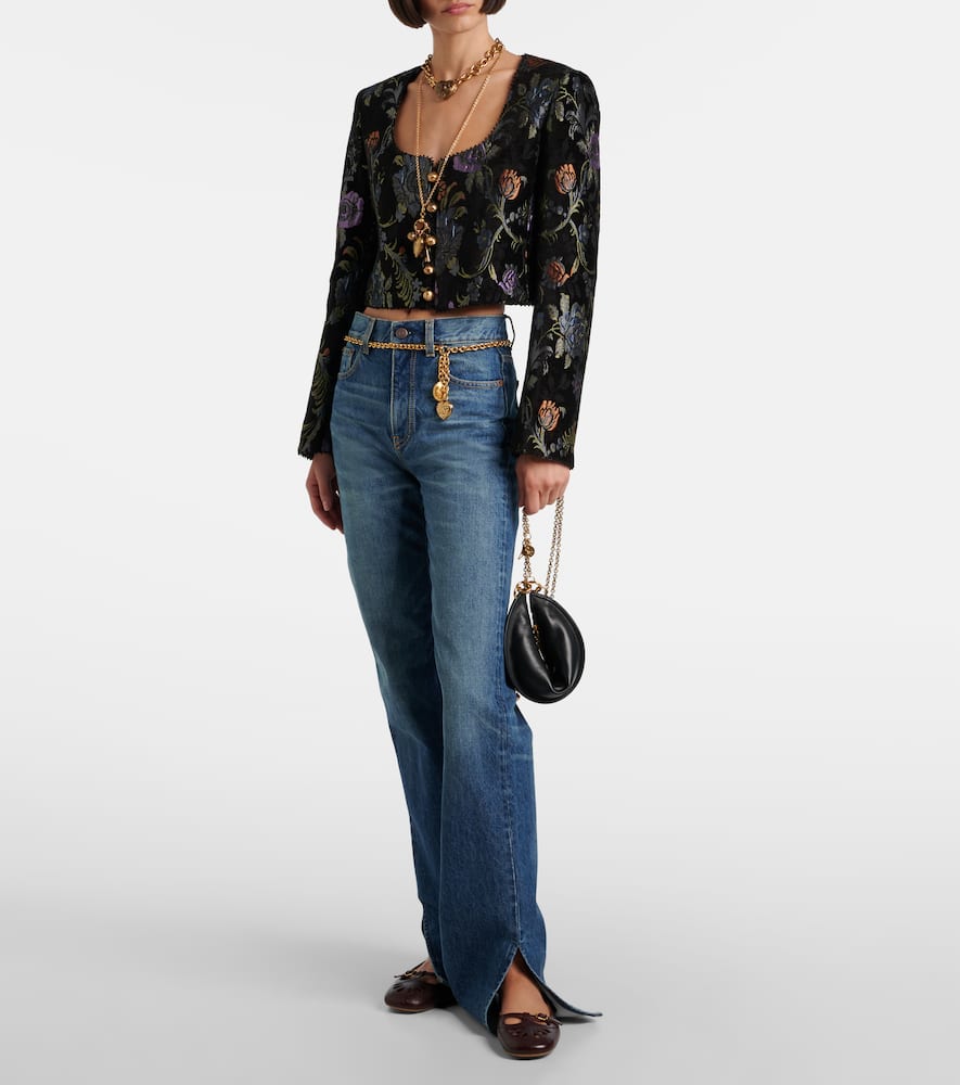 Chloé Cropped Floral-jacquard Jacket In Black