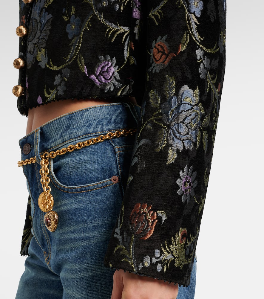 Chloé Cropped Floral-jacquard Jacket In Black