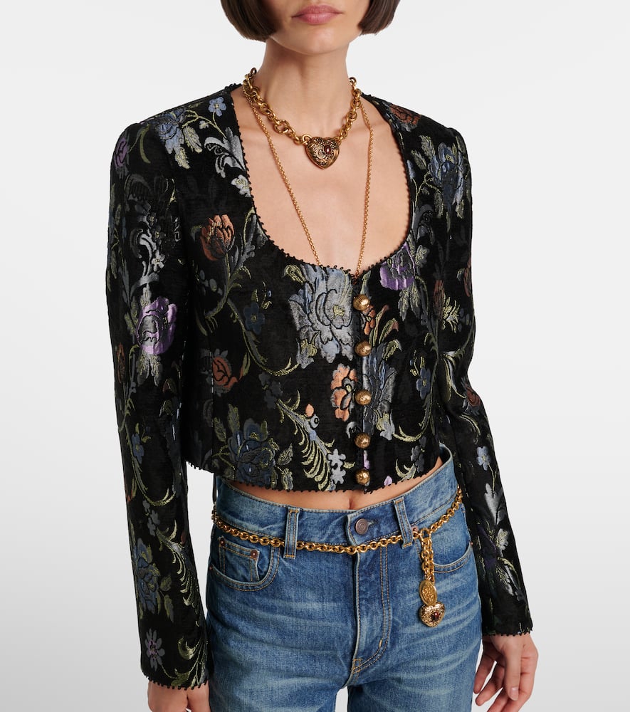 Chloé Cropped Floral-jacquard Jacket In Black