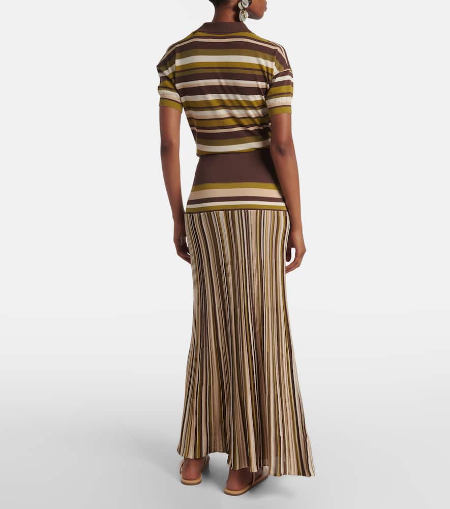 Faithfull Citara Plissé Cotton-blend Maxi Skirt In Brown