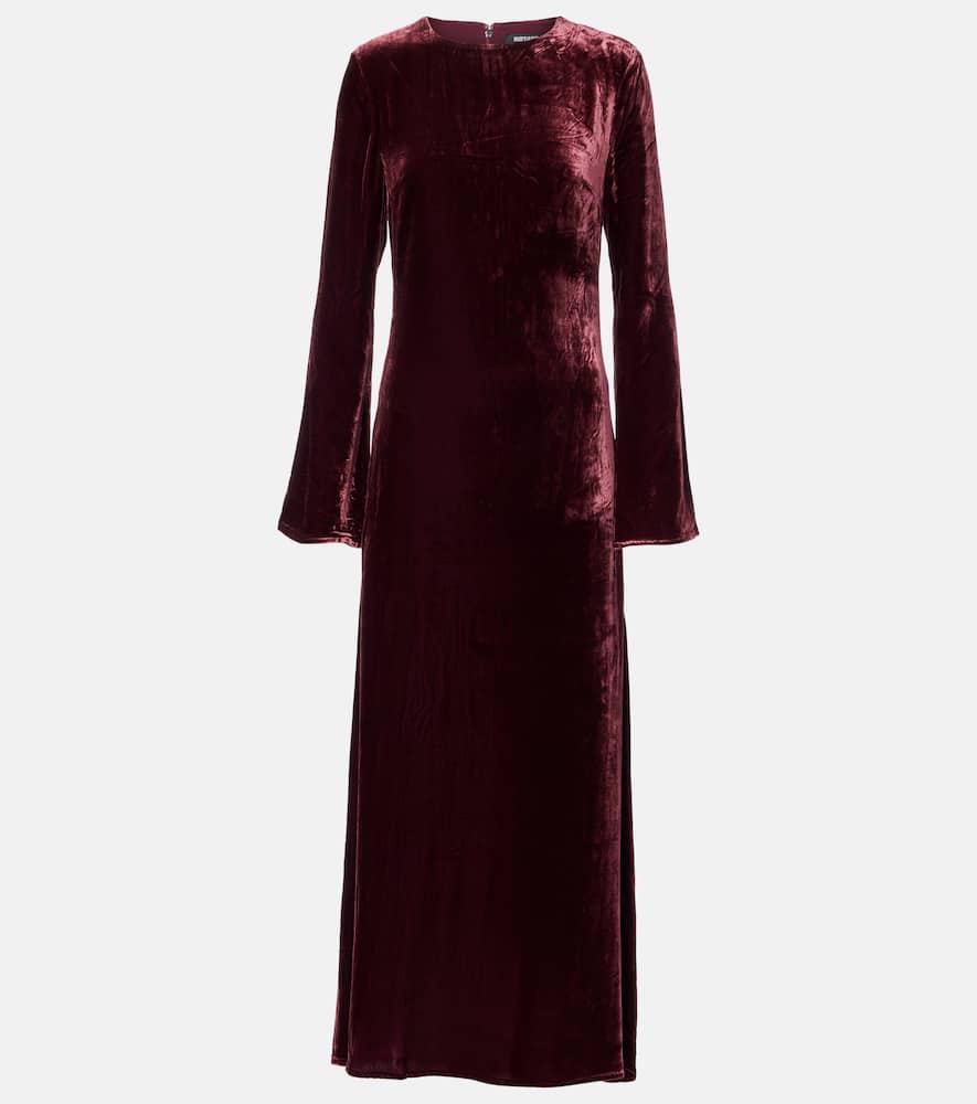 Rotate Birger Christensen Velvet Maxi Dress In Burgundy