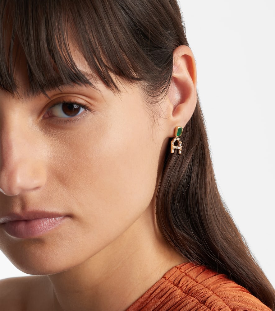 Shay Jewelry 18kt Gold Drop Earrings With Diamonds And Emeralds In Burgundy