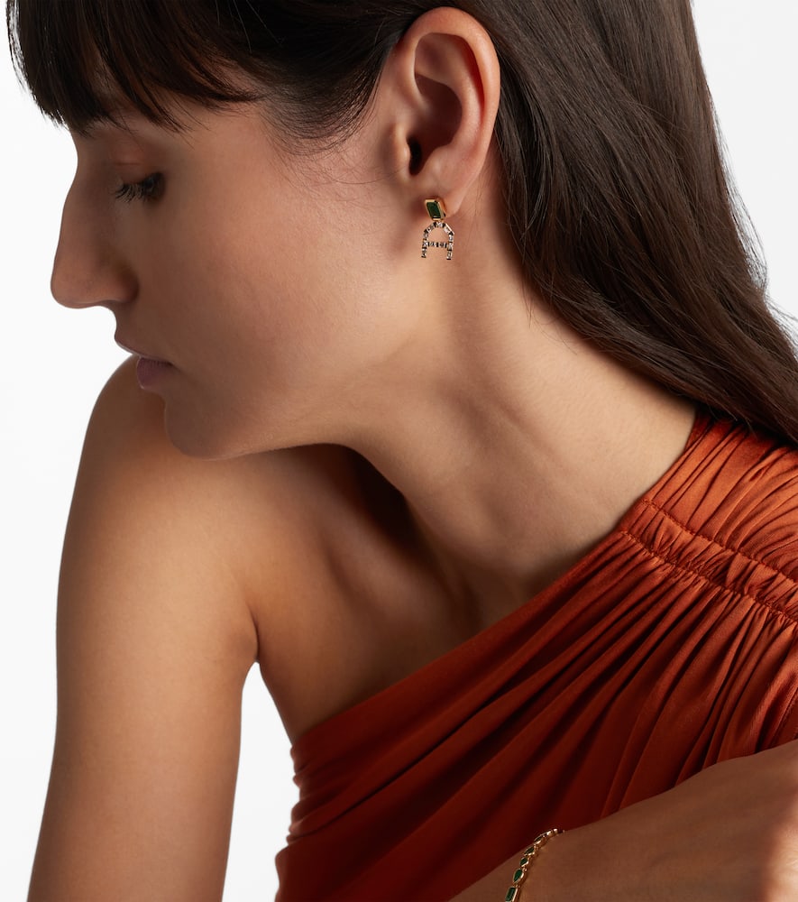 Shay Jewelry 18kt Gold Drop Earrings With Diamonds And Emeralds In Burgundy