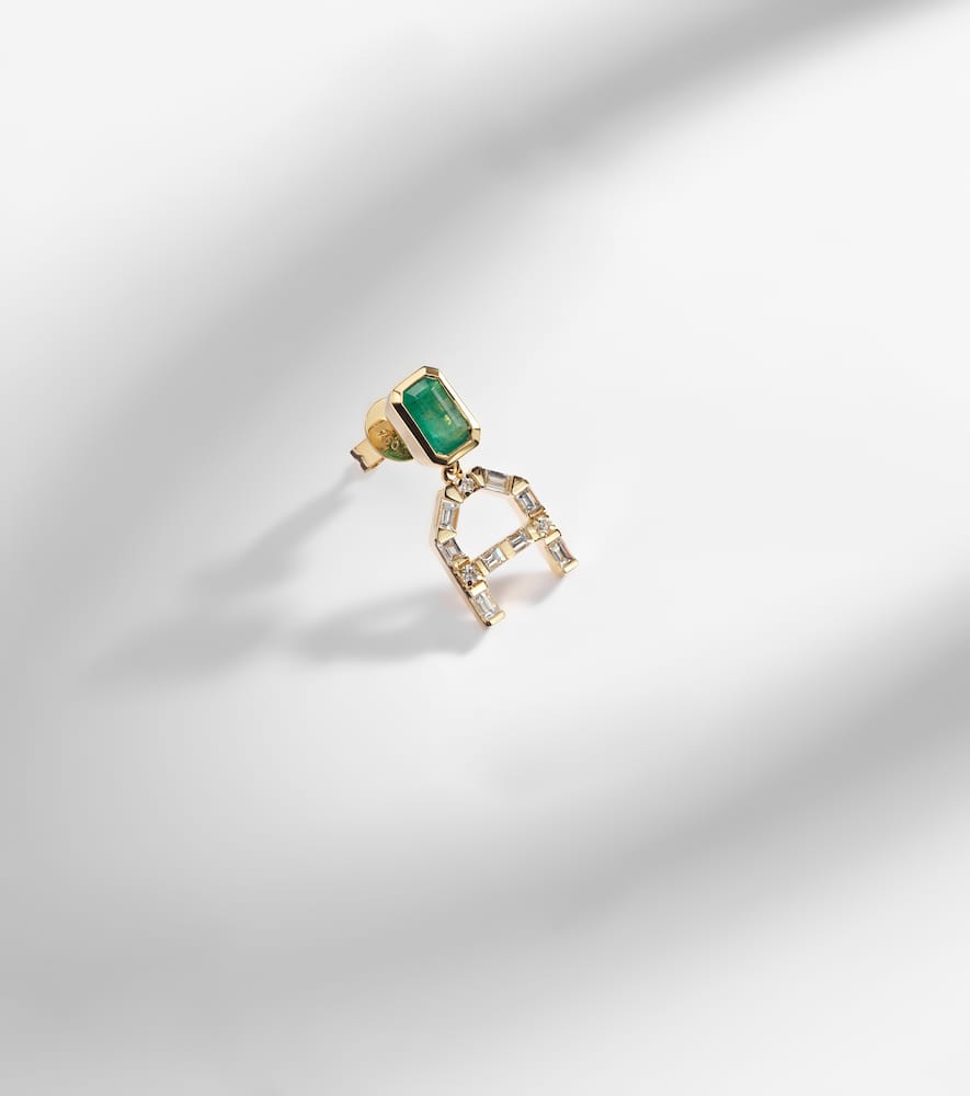 Shay Jewelry 18kt Gold Drop Earrings With Diamonds And Emeralds In Burgundy