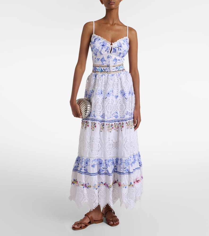 Camilla All About That Lace Linen Midi Skirt In Multi