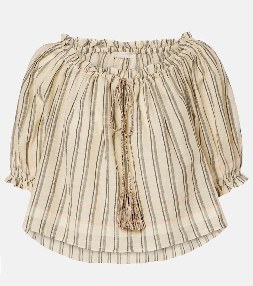 Ulla Johnson Paros Striped Cropped Cotton Top In Neutral